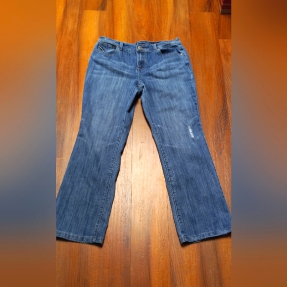 Baccini Denim - Baccini Jeans Womens  Size 12 Blue Straight Leg Mid Rise. Distressed.